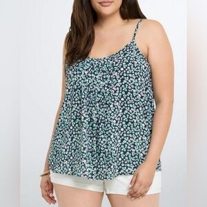 Torrid Georgette Cami Top Women's Sz 0 Navy /Teal Floral Pintuck Spaghetti Strap